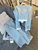 Women's Blue Long Suit Coat Mini Skirts Outfits Korean Spring Autumn Tweed Short Jacket High Waist Half Skirt Two Piece Sets