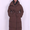 Winter Warm Stand Neck Long Lace Up Down Jackets Women Solid Ruff Soft Waist-cinching Coat Female Winter Chic Jackets