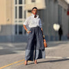 Women High Waist Patchwork Wide Leg Denim Trousers Jeans Retro Casual Elastic Waist High Street Pockets Loose Jeans