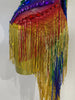 Women Colorful Sparkly Rhinestones Tassel Sexy See-Through Dress One Shoulder Latin Dance Outfits Nightclub Party Stage Costume