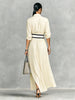 Women's Shirt Maxi Dress with Wide Striped Belt Roll-Up Sleeve High Slit Elegant Casual Formal Outfit