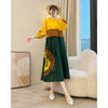 Anmrem Tie Flower Design Women's Pleated Dress O-neck Long Sleeve Colorblock Patchwork Chic Beading Loose Famale Clothes 2DB5753
