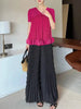 Pleated Elastic Waist Women's Wide Leg Pants Chic Elegant Design Handmade Pleated Stretch Loose Long Pants 2DB3646