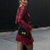 Sexy Wine Red Dresses Women Autumn O-Neck Streetwear Print Long Sleeves Dresses Lady Knitted Pullover Clothing Dress