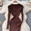 Winter Women Knit Maxi Dress O Neck Autumn Long Sleeve Slim Solid Harajuku Ladies Pencil Sweater Long Dresses