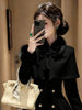 French Elegant Vintage Woolen 2 Piece Set Women Faux Fur Collar Cape + Fit Chic Dress Winter A-Line Retro Party Outfits
