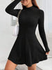 European and American Women's Slim Fit Half-Turtleneck Waist-Cinch A-Line Ribbed Long-Sleeve Dress