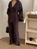 Women's Knit 2 Piece Set Lace-up Gathered Wast Cardigan Coats High Waist Wide Leg Pants Winter 26C1023