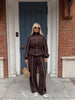 Women Black Track Suit Jacket Two Piece Suit Zip Up Cinch Waist Coat Wide Leg Pants Lady Autumn Street Matching Set