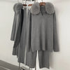 Reality Fur Jacket Pullover Set Woman Spring Knitted Suit Knitwear Female Real Fox Fur Collar Sweater Lady Autumn Knitted