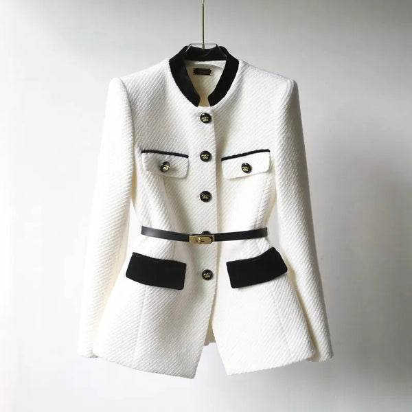 Women Patchwork Blazer Coat Autumn Long Sleeve Casual Single-breasted Suit Coat Elegant Office Waist Ladies Tops