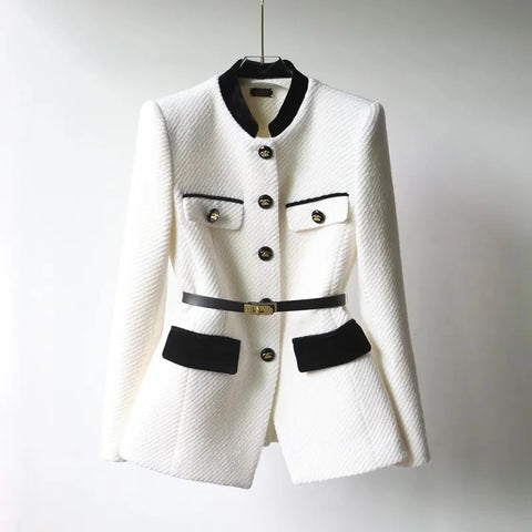 Women Patchwork Blazer Coat Autumn Long Sleeve Casual Single-breasted Suit Coat Elegant Office Waist Ladies Tops