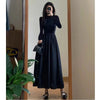 French Style Black A-Line Dresses Women Elegant High Waist Long Sleeve Midi Dress Autumn Winter Slim Fit Maxi Dress