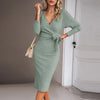 Maternity Womens Solid Color Jacquard V-Neck Knit Long Tight Sleeve Dress Belt Pregnancy Winter Women Sweater Clothes
