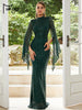 Elegant Apricot Sequin Muslim Party Dress Women Split Sleeve High Neck Bodycon Dubai Evening Dresses Prom Gown