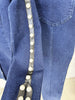 High Street Runway Designer Suit Set Women's Career Style Single Button Washed Denim Beaded Blazer Long Pants Suit