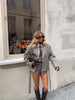 Vintage Plaid Lapel Jacket Shorts Set Women Full Sleeve Belted Buttons Pockets Blazer Suit Autumn Lady Commute Street Outfit