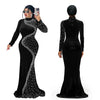 Spring Autumn Women Long Sleeve Velvet Solid Color Diamond Party Evening Long Maxi Dress Dashiki Africa Clothing