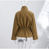 Chic Green Suede Lace Up Jackets Women Loose Stand Collar Belt Long Sleeve Buttons Coats Autumn Winter Lady Outwear