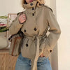 Spring Women High Neck Double-breasted Lace-up Solid Trench Coat Female Casual Elegant Windbreaker Jacket