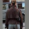 Autumn Winter Ladies Cropped Trench Jacket Faux Suede Double‑breasted Stand Collar Belt Waist Slim Fit Casual Outerwear Coat