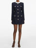 Designer Women Tweed Mini Dress Slim Fit High Waist Stand Collar Spring Office Ladies Long Sleeve Elegant A Line Dress