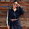 Color Block Cropped Anorak Jacket Women Stand Collar Half Zip Kangaroo Pocket Long Sleeve Jackets Autumn Casual Chic Coat