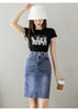 Autumn Plus Size Skirt For Women High Waist Large Size Slit Black Or Blue Jeans Skirts Korean Slim Jupe Femme