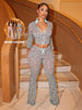 Women's Autumn Leopard Print Sexy Long Pants Set, Spicy Girl Style Casual Two Piece Outfit
