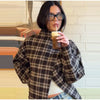Vintage Stand Collar Plaid Coat Women's Single Breasted Long Sleeve Pocket Classic Jacket Autumn Lady Chic Streetwear