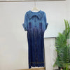 Pleated Faux Denim Dress Women's Chic Single Breasted Lapel Half Sleeve Mid-Length Dresses Loose Casual 2DB4371