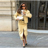Chic Stand Collar Leather Long Skirt Sets Women Long Sleeve Jackets Spliced Solid Skirts Autumn Lady Y2k Outfits Dress