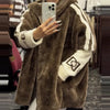 Casual Warm Plush Women's Coat Zipper Cardigan With Baton Sleeves Loose Hooded Coat Autumn Winter Commuting Wear