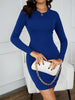 Crew Neck Slim Solid Dress, Elegant Long Sleeve Dress For Spring & Fall, Women's Clothing