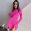 Spring Elegant Pretty Women Dresses Black Sexy Short Dress Female V Neck Long Sleeve Slim Solid Color Mini Dress
