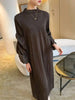 Puff Sleeve Pleated Dress Solid Color Long Length Women Loose Causal Elegant Dresses Designer Clothes Autumn 2DA1731