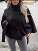 Lace Up High Neck Jackets For Women Belt Faux Wool Blends Cape Coats Autumn Winter Warm Elegant Cloak Coat Ladies