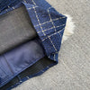 Autumn Dress Suit Women Korean Chic Blue Tweed Jacket + Vest Dress Elegant 2 Piece Set Long Sleeve Cropped Coat