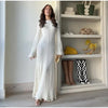 Elegant Knitted Ruffle Dress Women White O-neck Long Flare Sleeve Maxi Dresses Female Autumn Lady Vestidos