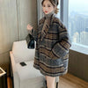 Winter Clothing Plaid Women's Coat Vintage Thicked Wool & Blends Streetwear Casual Coats Tops Abrigos Para Mujer