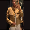 Vintage Suede Jackets Women's Full Sleeves Single-breasted Waist-cinching Stand Collar Coats Ladies Autumn Outwear