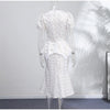 Women's White Floral Print Puff Sleeve Dress With Waistband Satin Ruffled Hem Maxi Dress Lady Elegant Party Robes