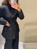 Balck Pants Set For Women Casual Stand Collar Single Breasted Blazer Wide-leg Pants Lady Spring Chic Street Outfits