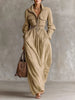 Zipper Lapel Collar Pocket Long Dress for Women Casual Long Sleeve Solid Party Dress Elegant Elastic Waist Maxi Dresses