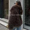 Winter Lulicore Brown Faux Fur Coat Women Chic Autumn Warm Fluffy Sheep Fur Jacket Big Fur Collar Overcoat