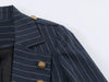 Retro College Women Striped Blazer Lapel Collar Double Breasted Decor Buttons Slim Fit Cropped Suit Jacket Casual Outerwear