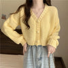 Solid Cropped Knitted Cardigan for Woman Comfortable Soft Single-Breasted Sweater Jacket Korean V-Neck Long Sleeve Knitwear