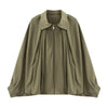 Casual Martini Green Satin Bomber Jacket Women Long Sleeve Zipper Pleated Oversized Coats Fall Shirt Jacket