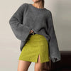 Vintage Solid Suede Skirt Two Piece Set Women Stand Collar Full Sleeve Zipper Jacket Mini Skirts Autumn Lady Streetwear