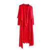 Pleated Long Trench Thin Temperament Solid Color Big Lapel Open Stitch Coat Female Coat Autumn 2C785